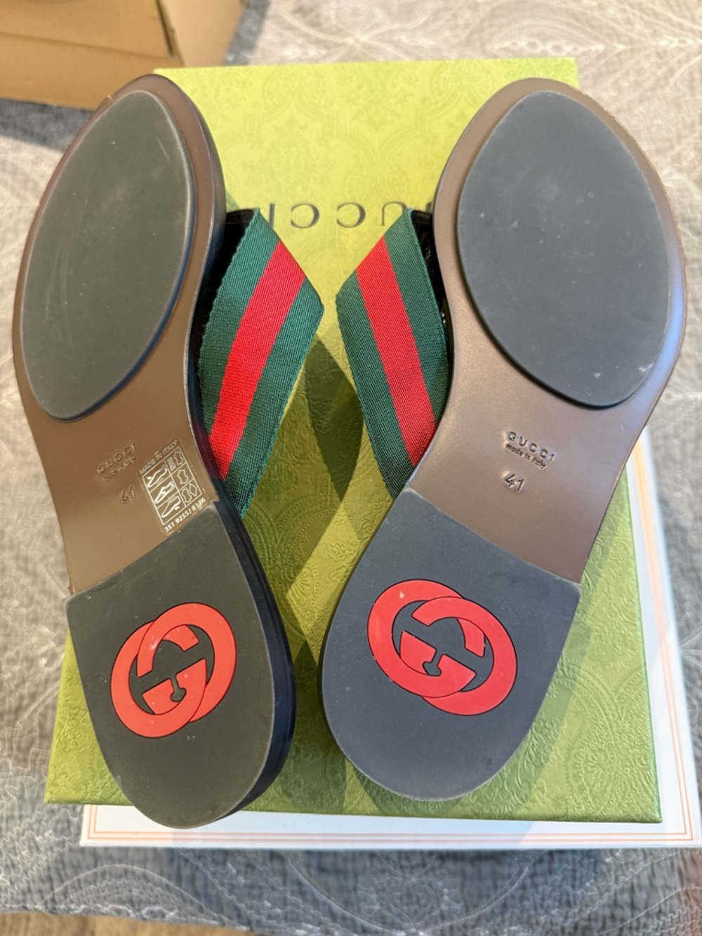 Gucci Brown GG Logo Web Stripe Thong Sandals - Picture 7 of 8
